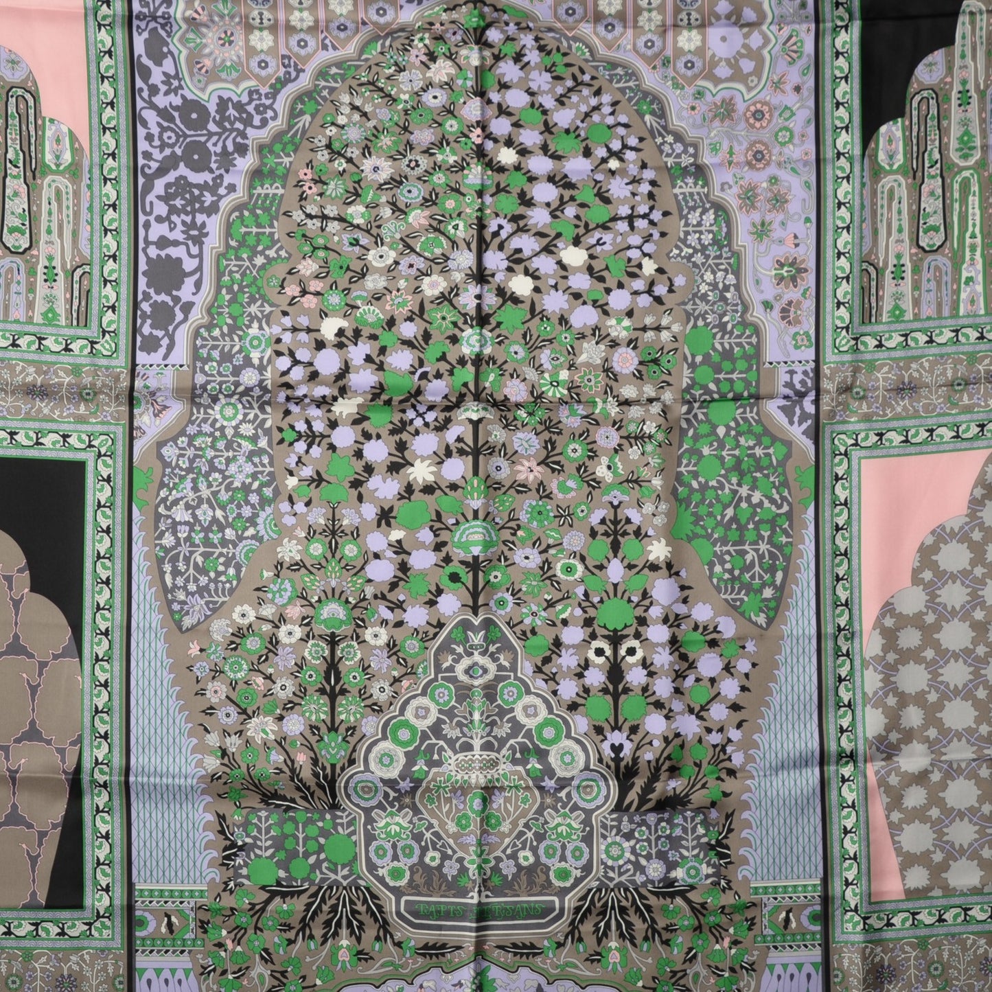 Silk Twill Tapis Persans Scarf 140 Lilac Anthracite Vert