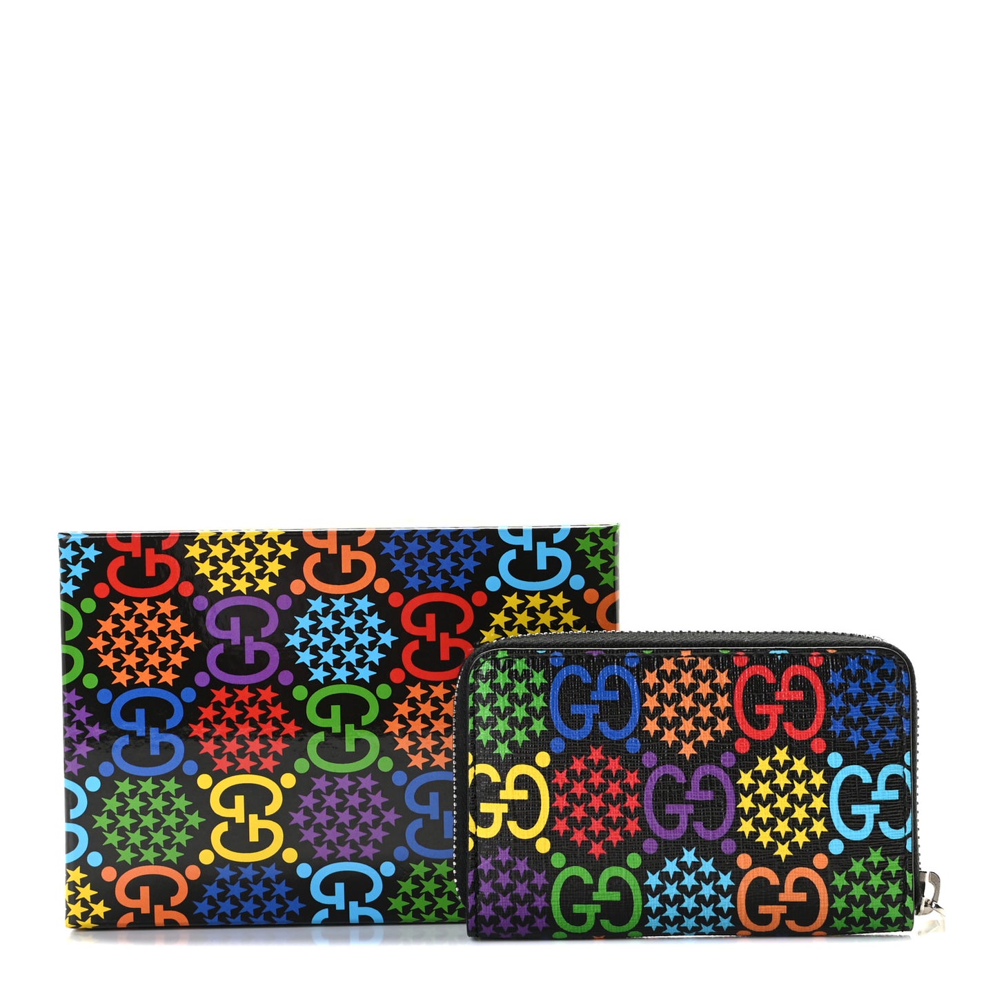 GG Supreme Monogram Psychedelic Zip Around Card Case Wallet Black