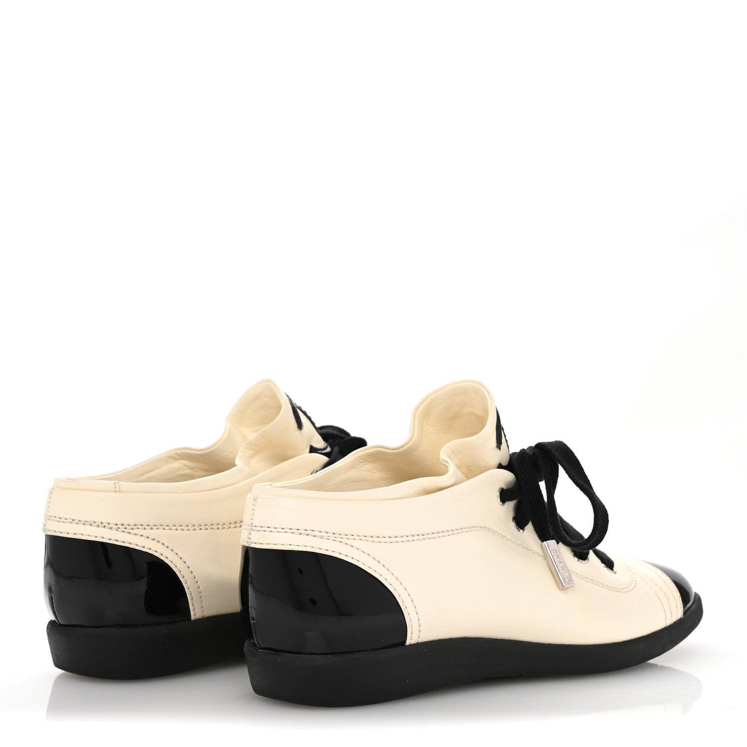 Chanel Lambskin Patent Calfskin CC Sneakers 36.5 White Black 5 of 11