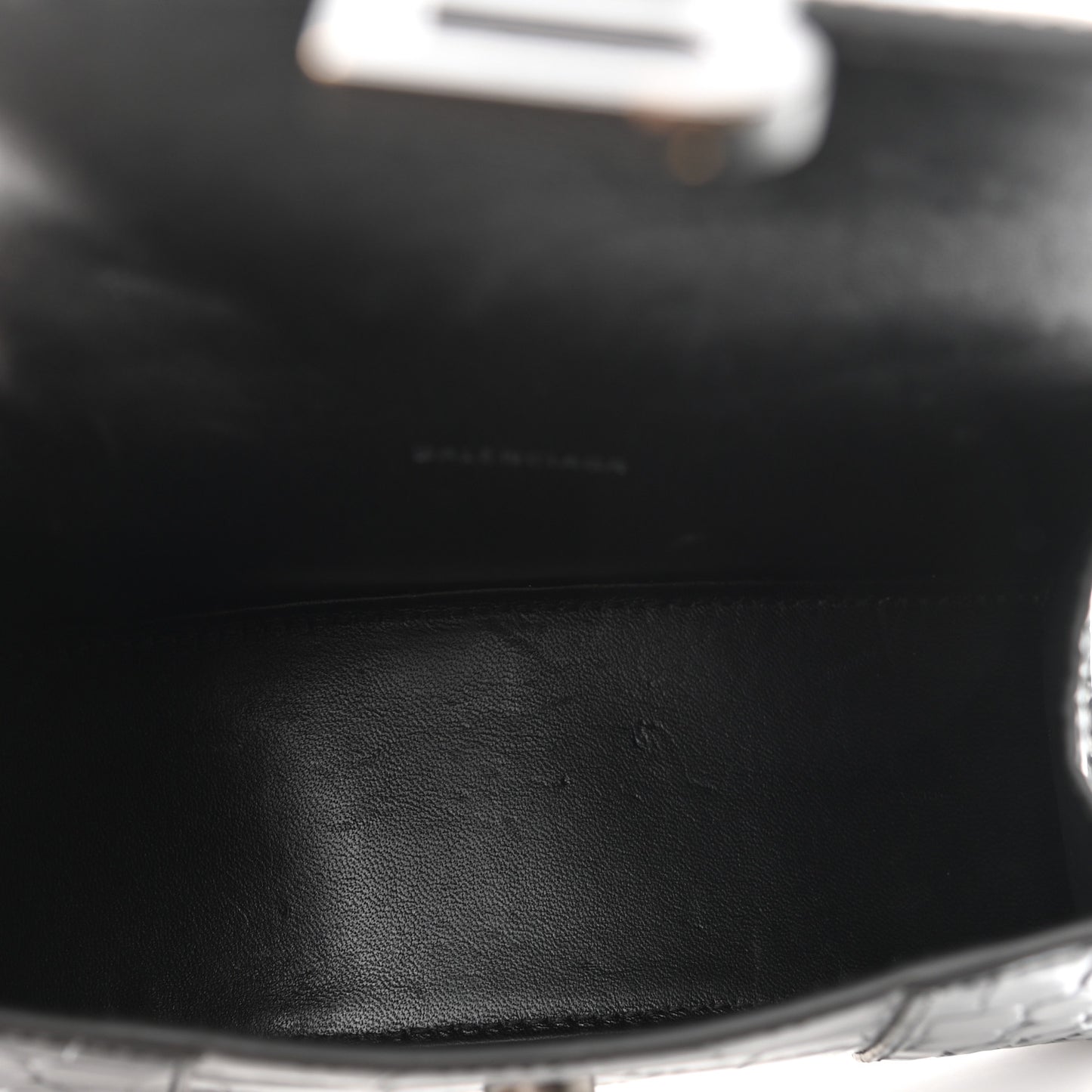 Shiny Calfskin Monochrome Crocodile Embossed Hourglass Top Handle Bag XS Black