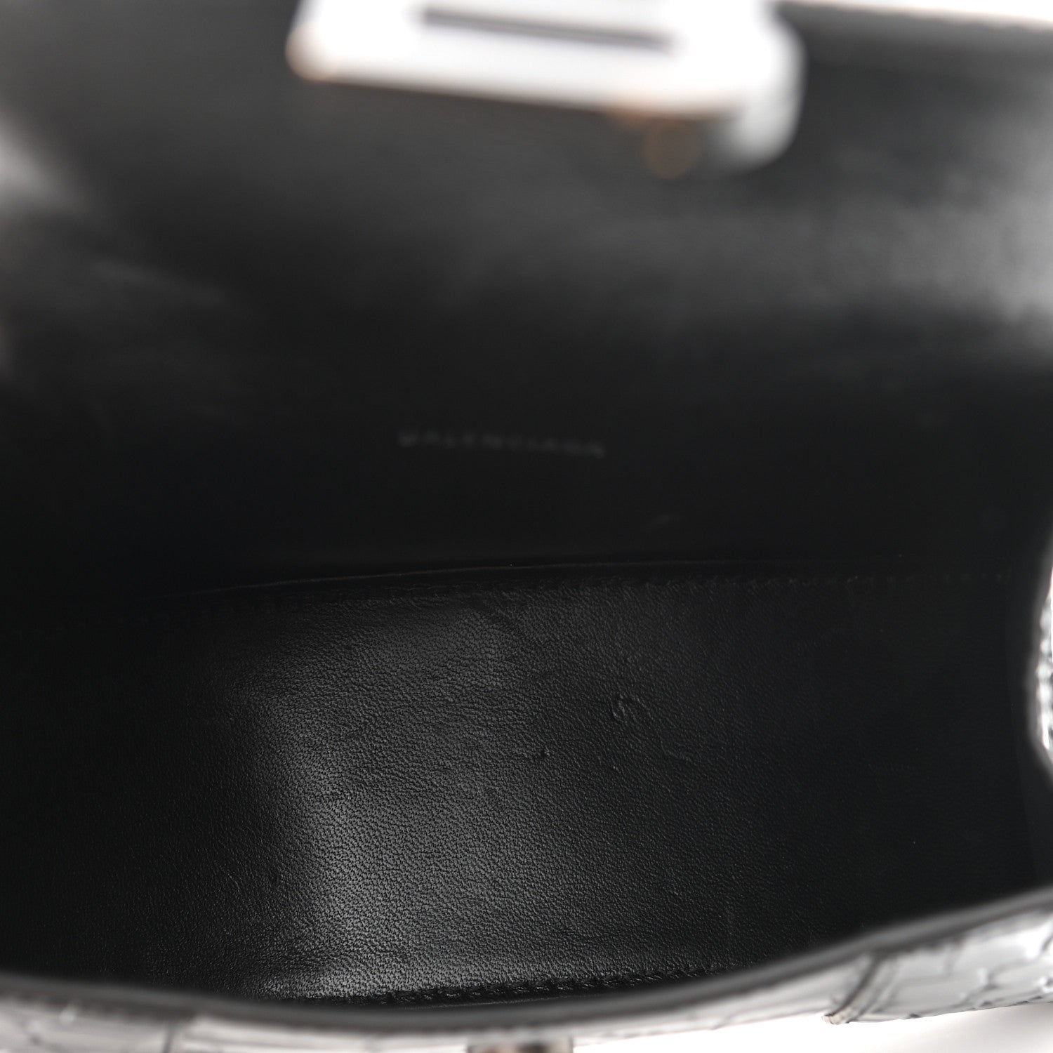 Balenciaga Shiny Calfskin Monochrome Crocodile Embossed Hourglass Top Handle Bag XS Black 5 of 11