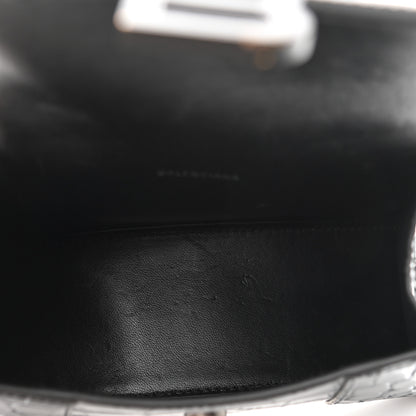 Balenciaga Shiny Calfskin Monochrome Crocodile Embossed Hourglass Top Handle Bag XS Black 5 of 11