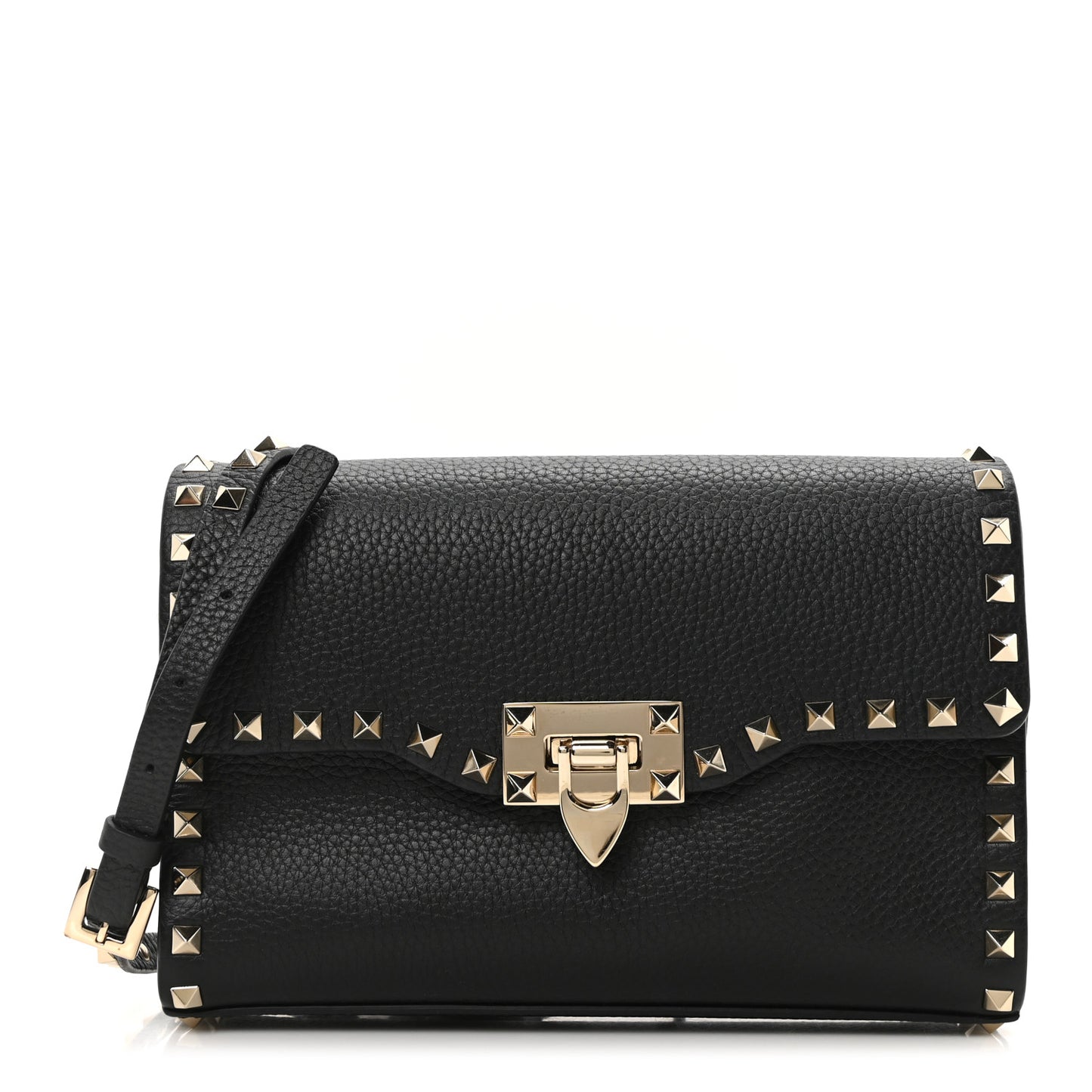 Pebbled Calfskin Medium Rockstud Flip Lock Crossbody Bag Black