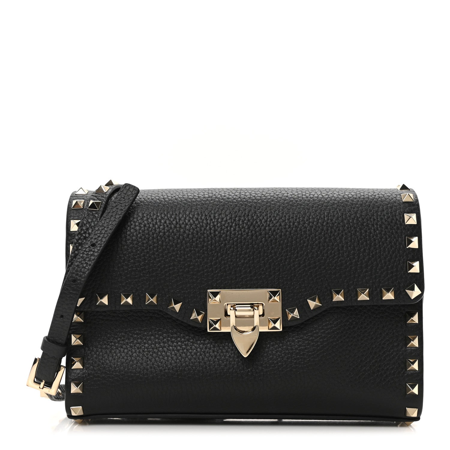 Valentino Garavani Pebbled Calfskin Medium Rockstud Flip Lock Crossbody Bag Black 1 of 9