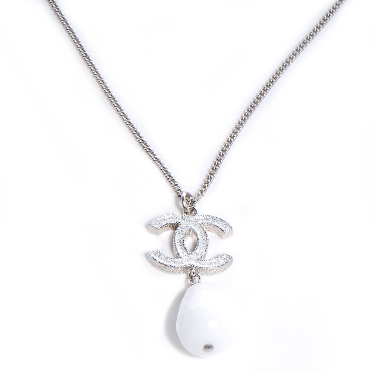 Glitter Enamel CC Pendant Necklace Silver