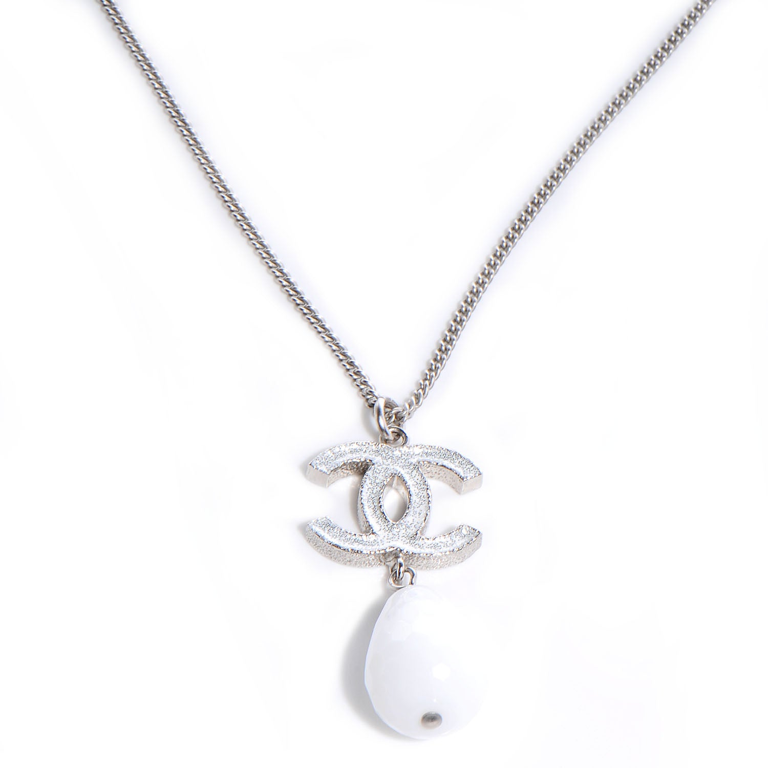 Chanel Glitter Enamel CC Pendant Necklace Silver 1 of 4