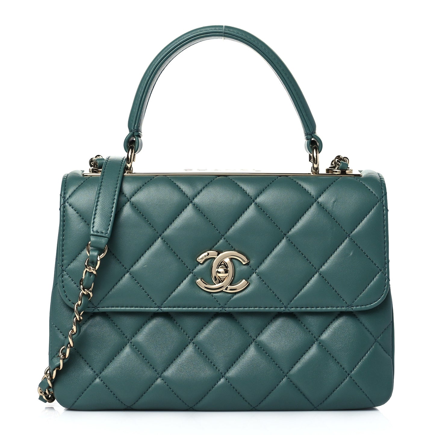 Lambskin Quilted Small Trendy CC Flap Dual Handle Bag Green