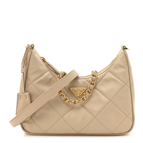 Re-Nylon Saffiano Stitched Mini Re-Edition 1995 Chaine Shoulder Bag Desert Beige