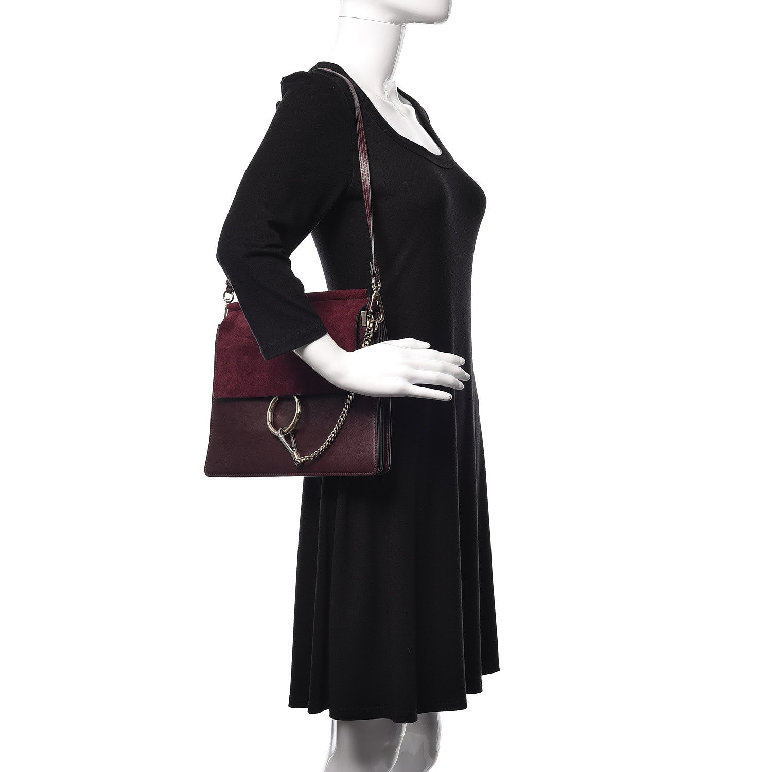 Chloe Suede Calfskin Medium Faye Shoulder Bag Dark Purple 2 of 17