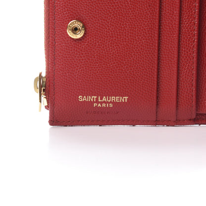 Saint Laurent Grain De Poudre Matelasse Chevron Monogram Zipped Card Case Rouge 6 of 13