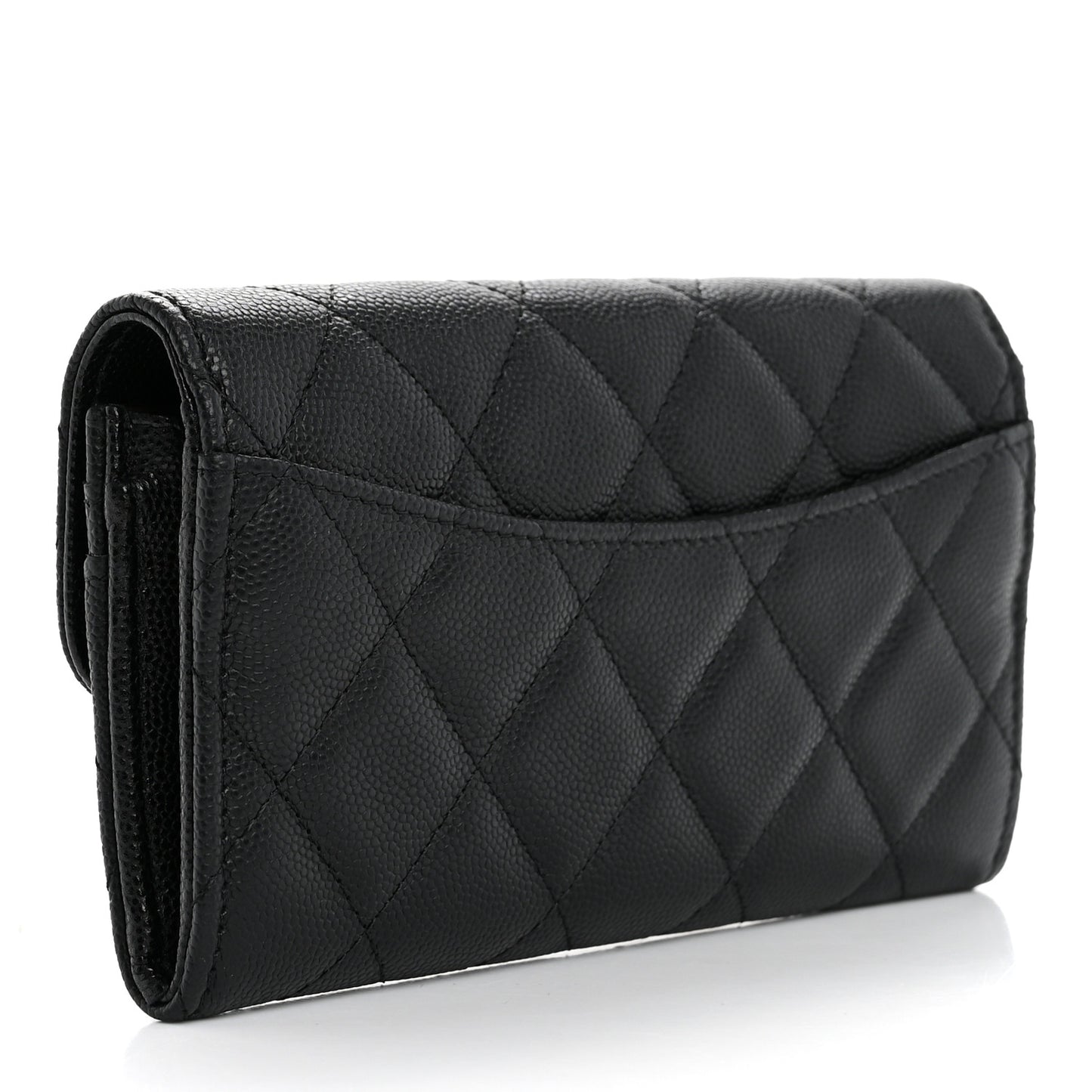 Caviar Quilted Medium Gusset Flap Wallet Black