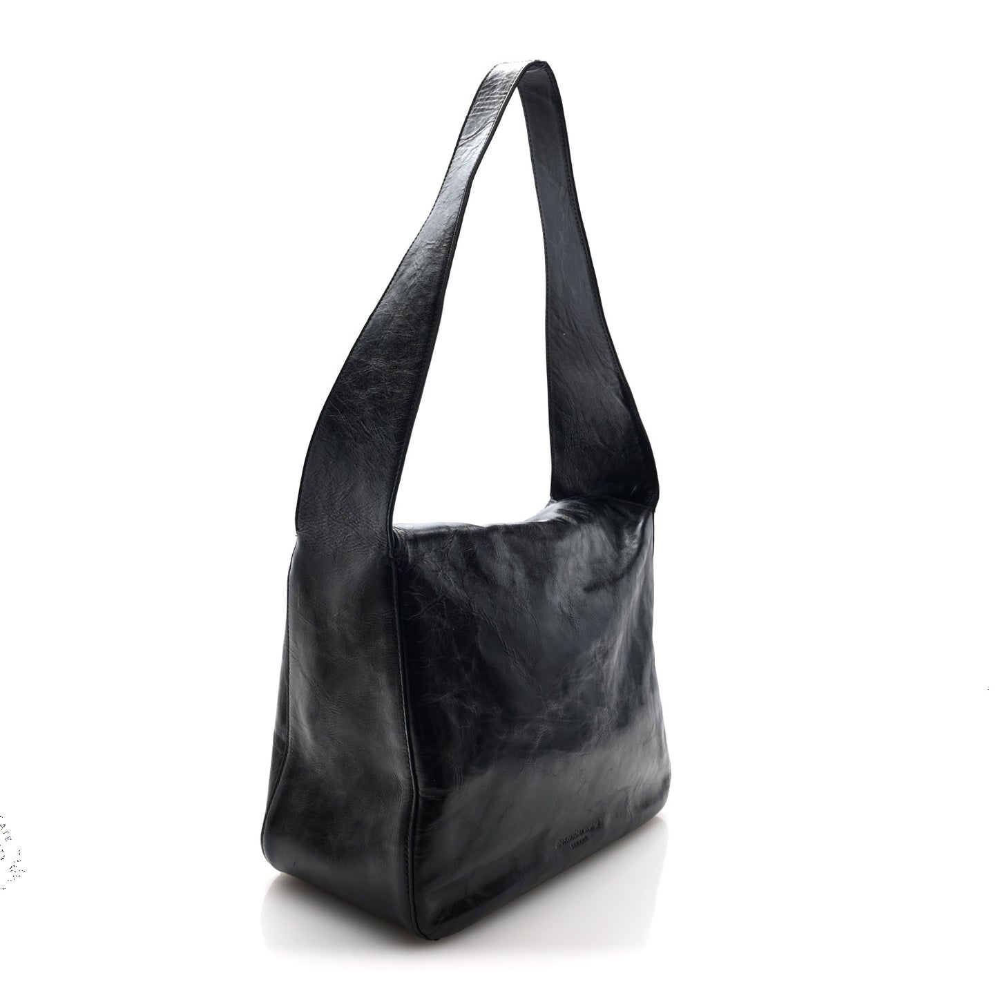 Crackle Patent Calfskin Medium Dome Slouchy Hobo Black