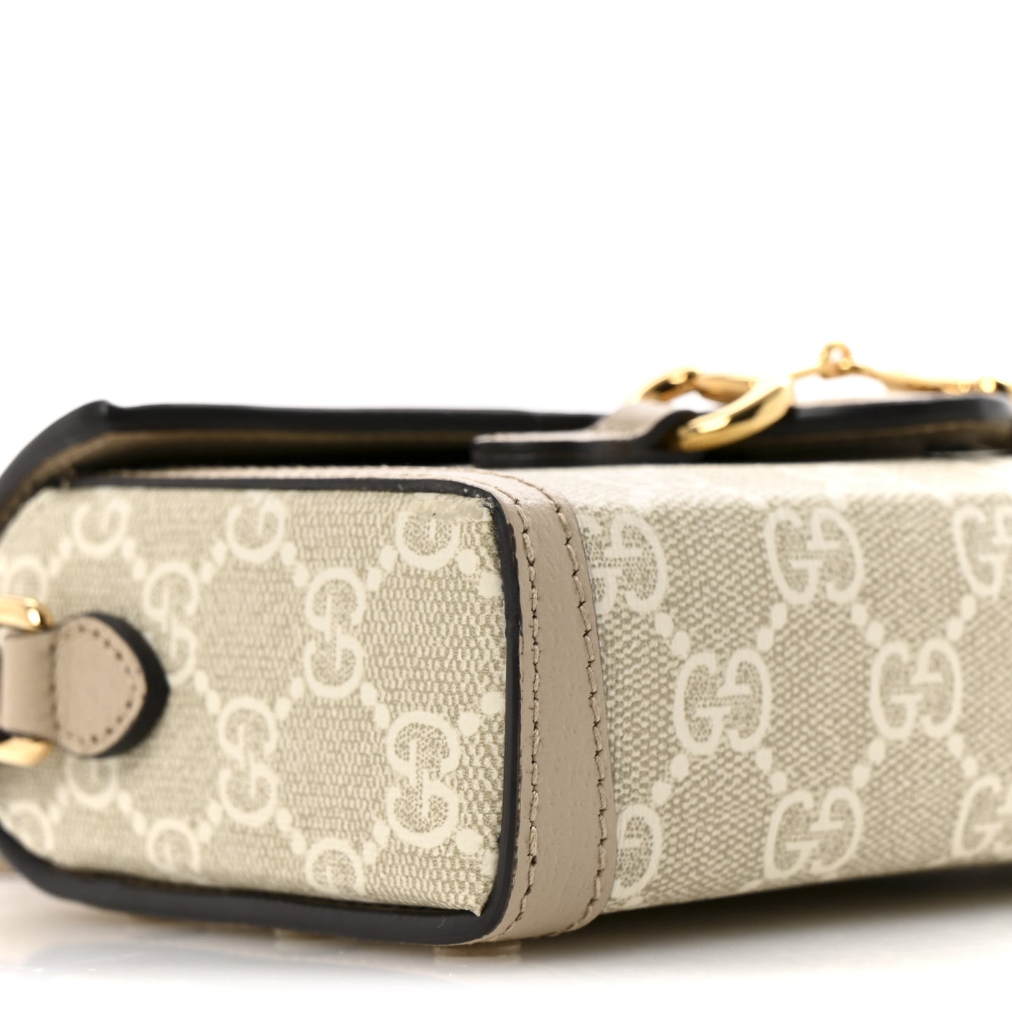 GG Supreme Monogram Textured Dollar Calfskin Mini Horsebit 1955 Shoulder Bag Beige Mystic White Oatmeal