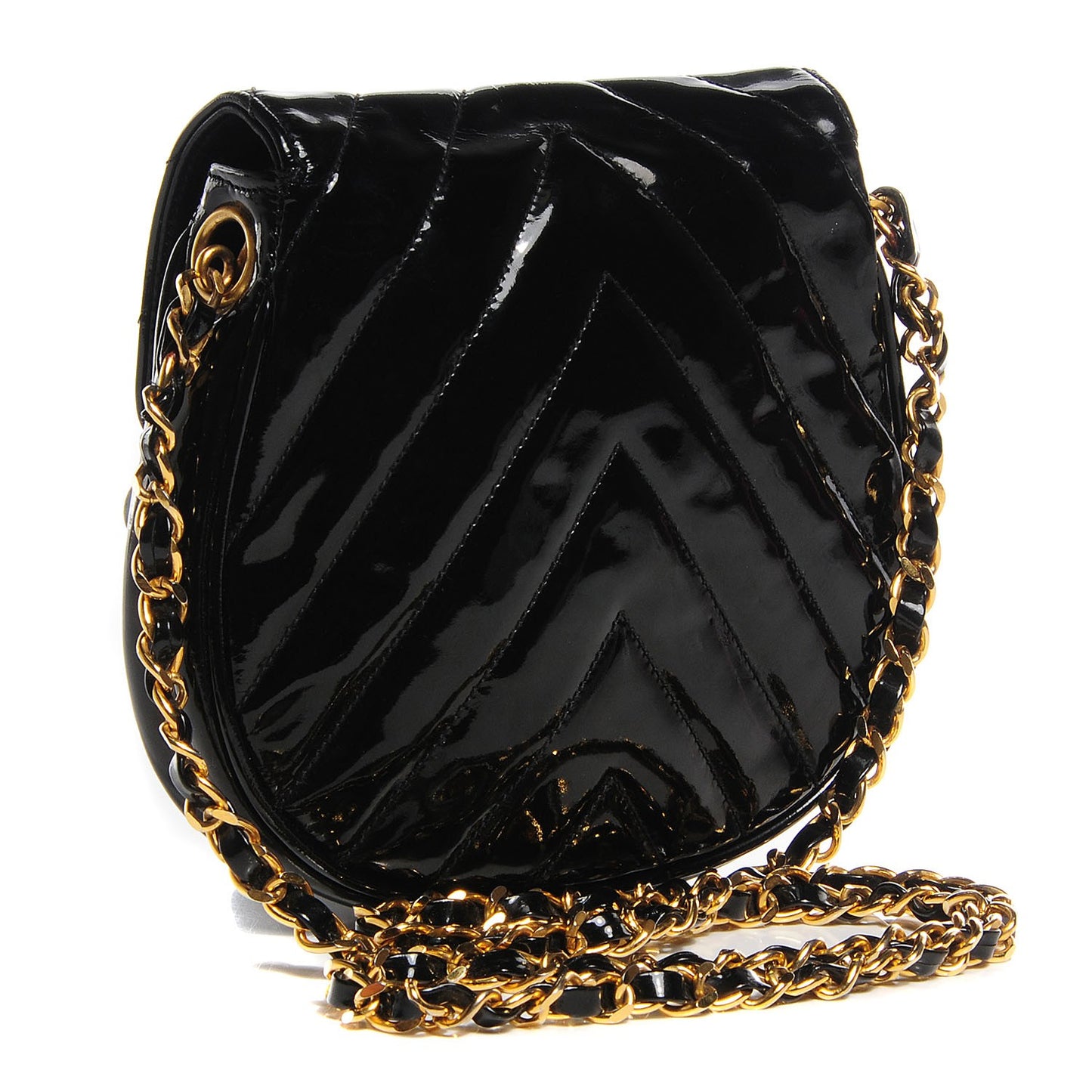 Patent Chevron Mini Flap Black