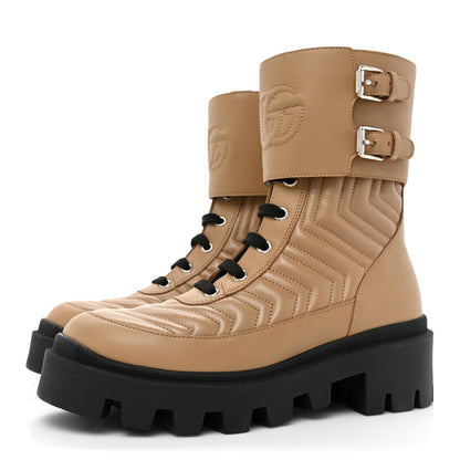 Gucci Nappa Frances GG Matelasse Platform Combat Boots 36 Natural Tan 3 of 9