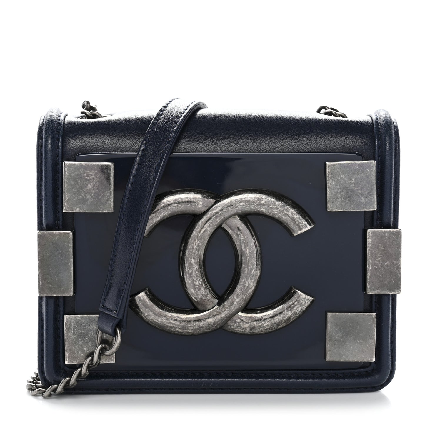 Plexiglass Lambskin Mini Boy Brick Flap Blue