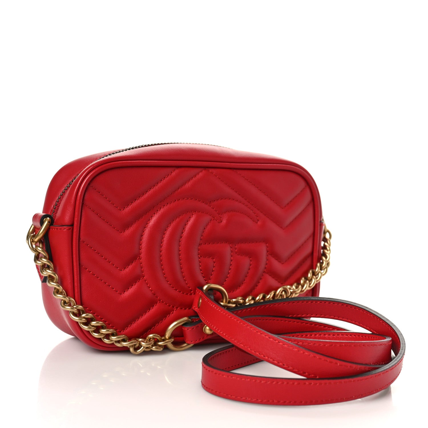 Gucci Calfskin Matelasse Mini GG Marmont Chain Shoulder Bag Hibiscus Red 3 of 9