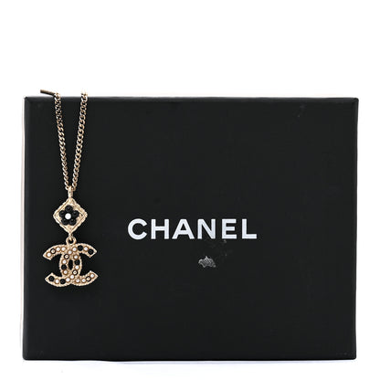 Chanel Chain CC Drop Necklace Gold Pearly White Black 6 of 6