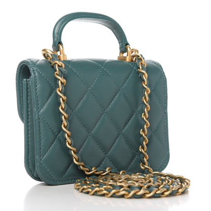 Chanel Lambskin Quilted Top Handle Flap Coin Purse With Chain Green 3 of 12
