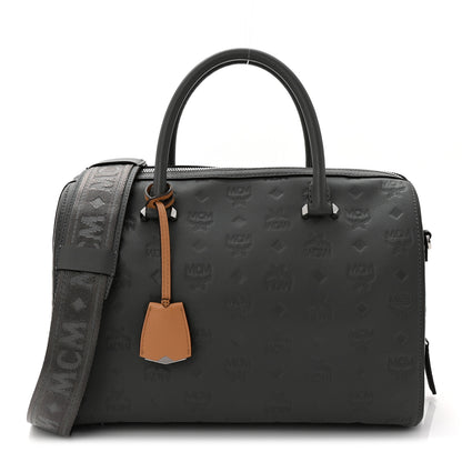 MCM Calfskin Ottomar Monogram Essential Boston Bag Grey 1 of 9