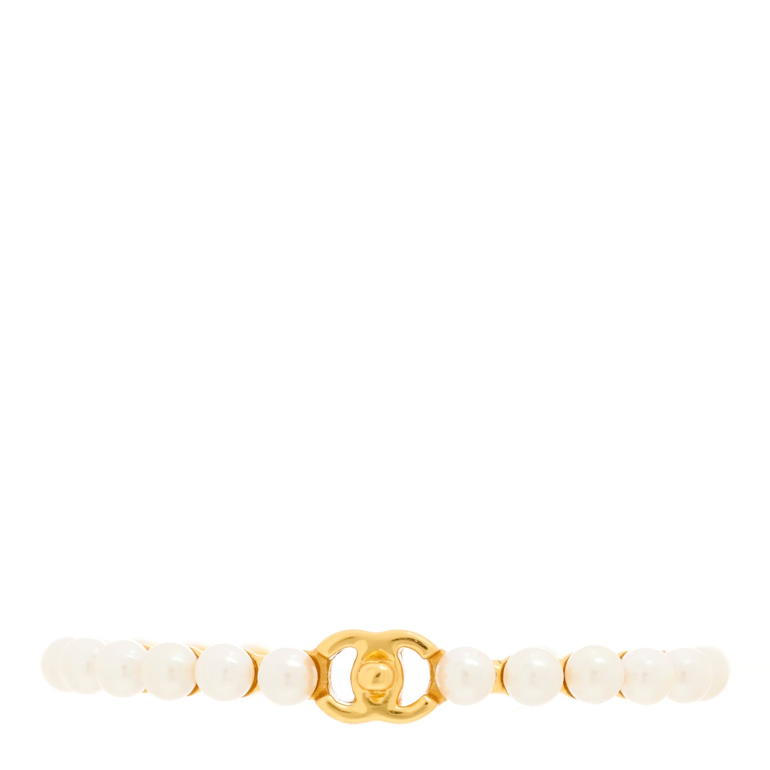 Chanel Pearl CC Cuff Bracelet S Gold Pearly White 1 of 4