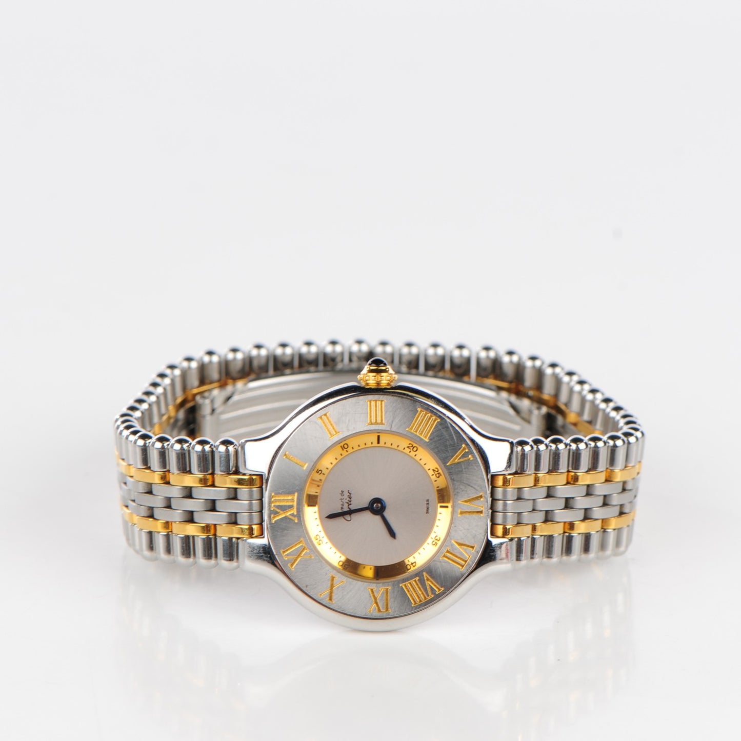 Stainless Steel 18K Yellow Gold 28mm Must De 21 Bullet Link Quartz Watch