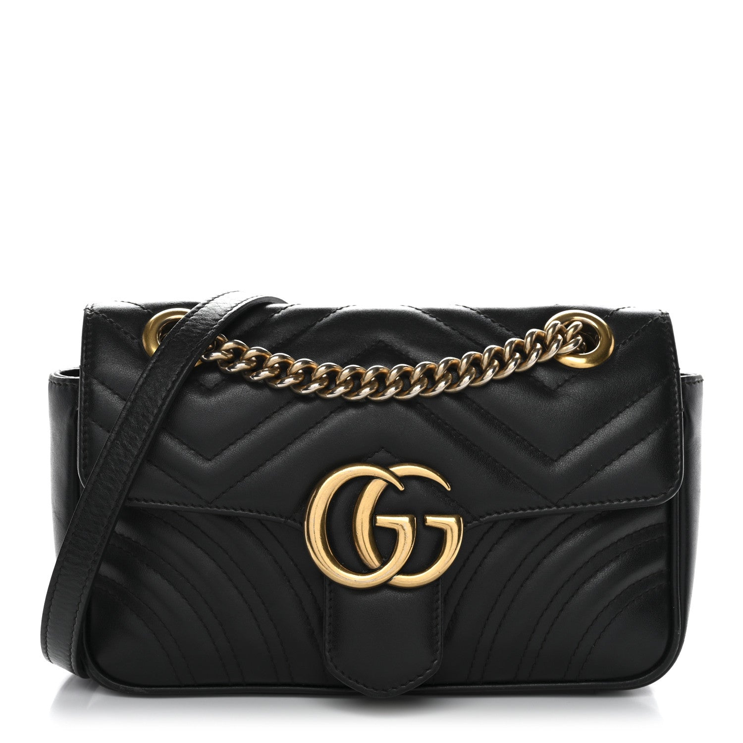 Gucci Calfskin Matelasse Mini GG Marmont Shoulder Bag Black 1 of 15