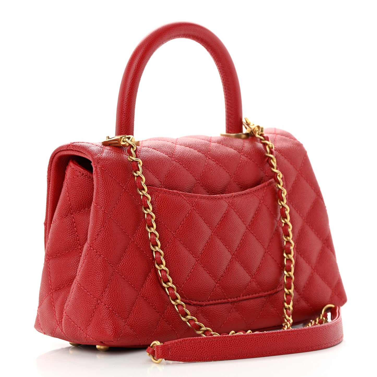 Caviar Quilted Mini Coco Handle Flap Red