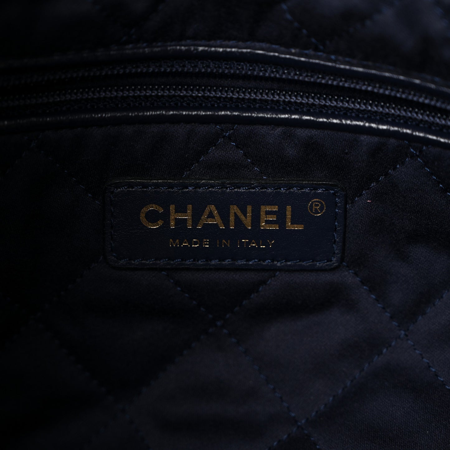 Shiny Calfskin Quilted Small Chanel 22 Navy