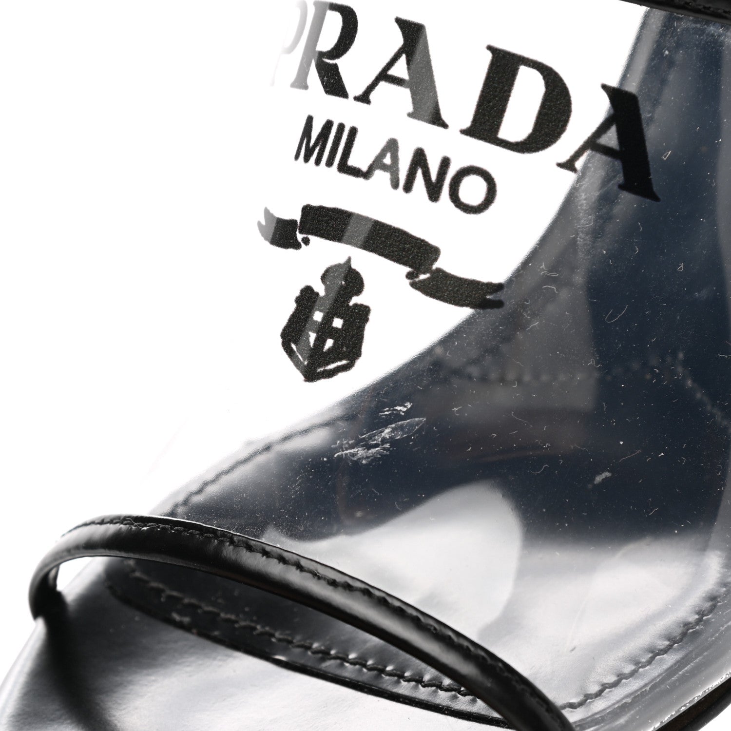 Prada Plexiglass Calfskin Metal Triangle Logo 75mm Slide Sandals 37 Black 11 of 12