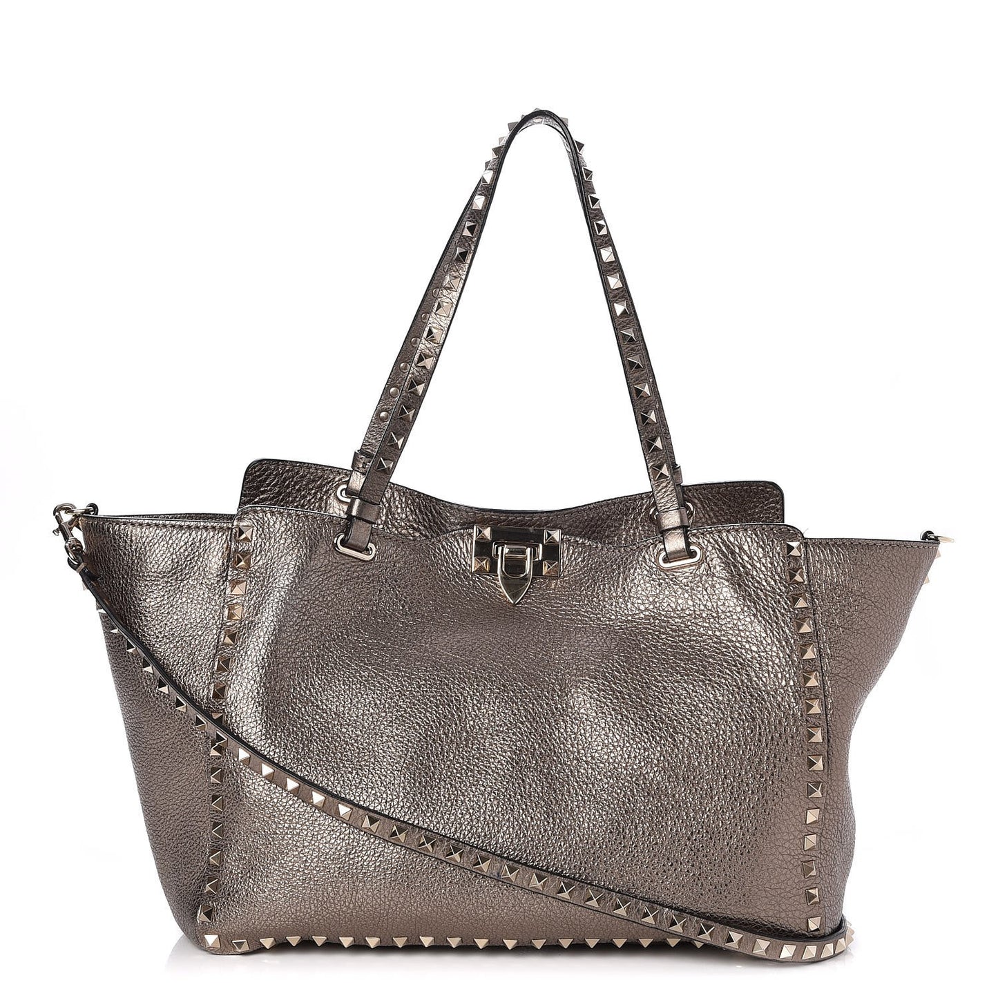 Metallic Alce Printed Calfskin Medium Rockstud Tote Sasso