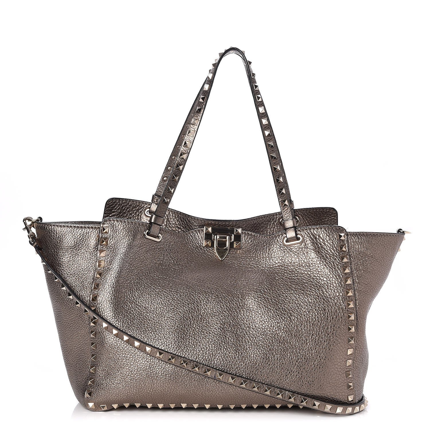 Valentino Garavani Metallic Alce Printed Calfskin Medium Rockstud Tote Sasso 1 of 7