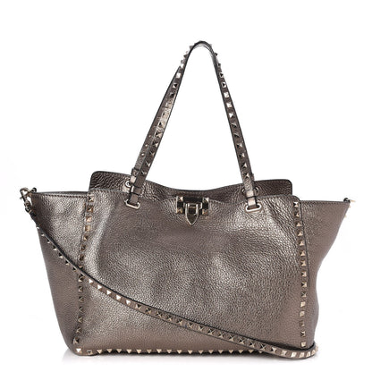 Valentino Garavani Metallic Alce Printed Calfskin Medium Rockstud Tote Sasso 1 of 7