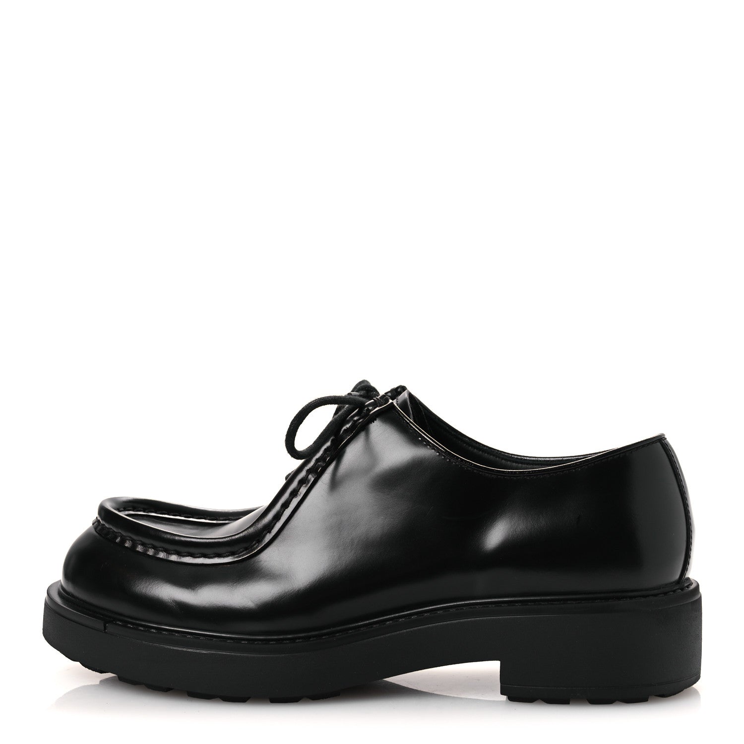 Prada Spazzolato Diapason Mens Lace Up Derby Loafers 9 Black 1 of 14
