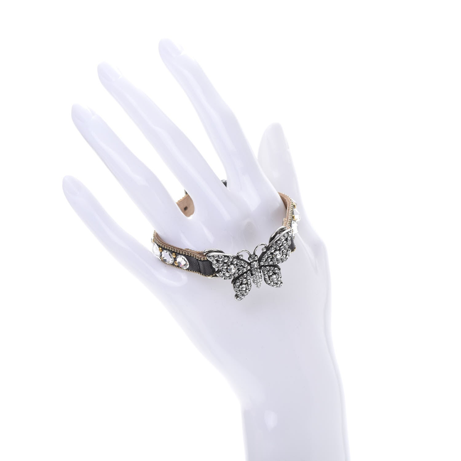 Gucci Calfskin Crystal Butterfly Bracelet Black 2 of 6