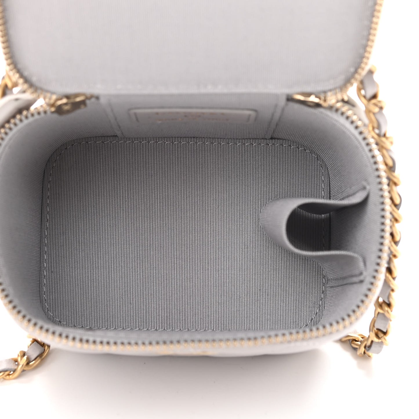 Lambskin Quilted Top Handle Mini Vanity Case With Chain Grey