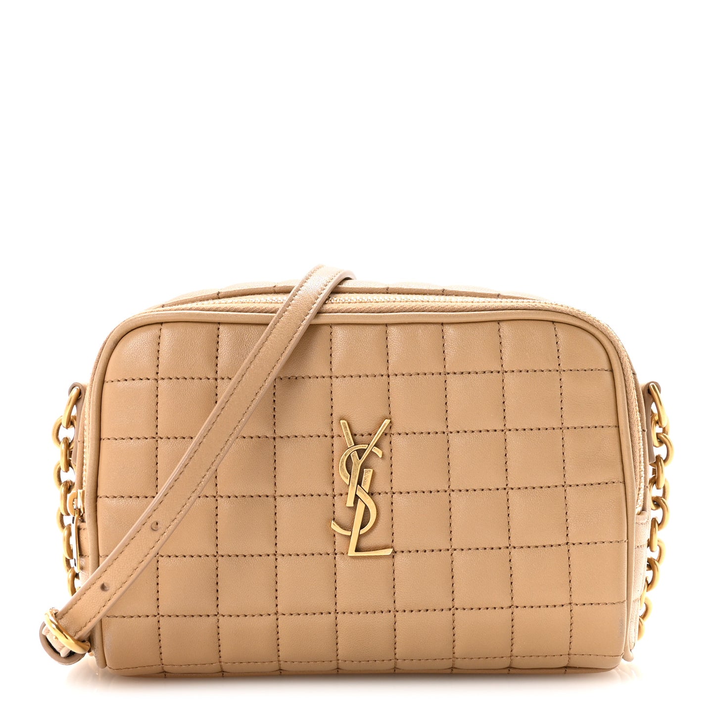Lambskin Carre Quilted Cassandre Mini Camera Bag Natural Tan