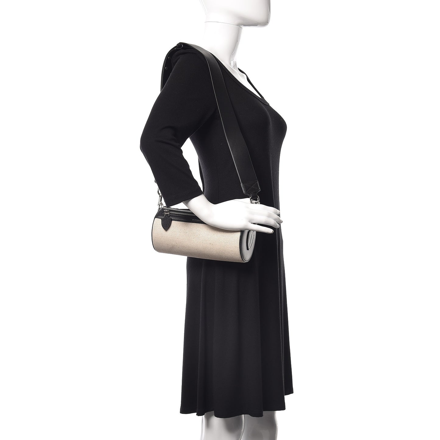 Canvas Smooth Calfskin Cylinder Bag Black