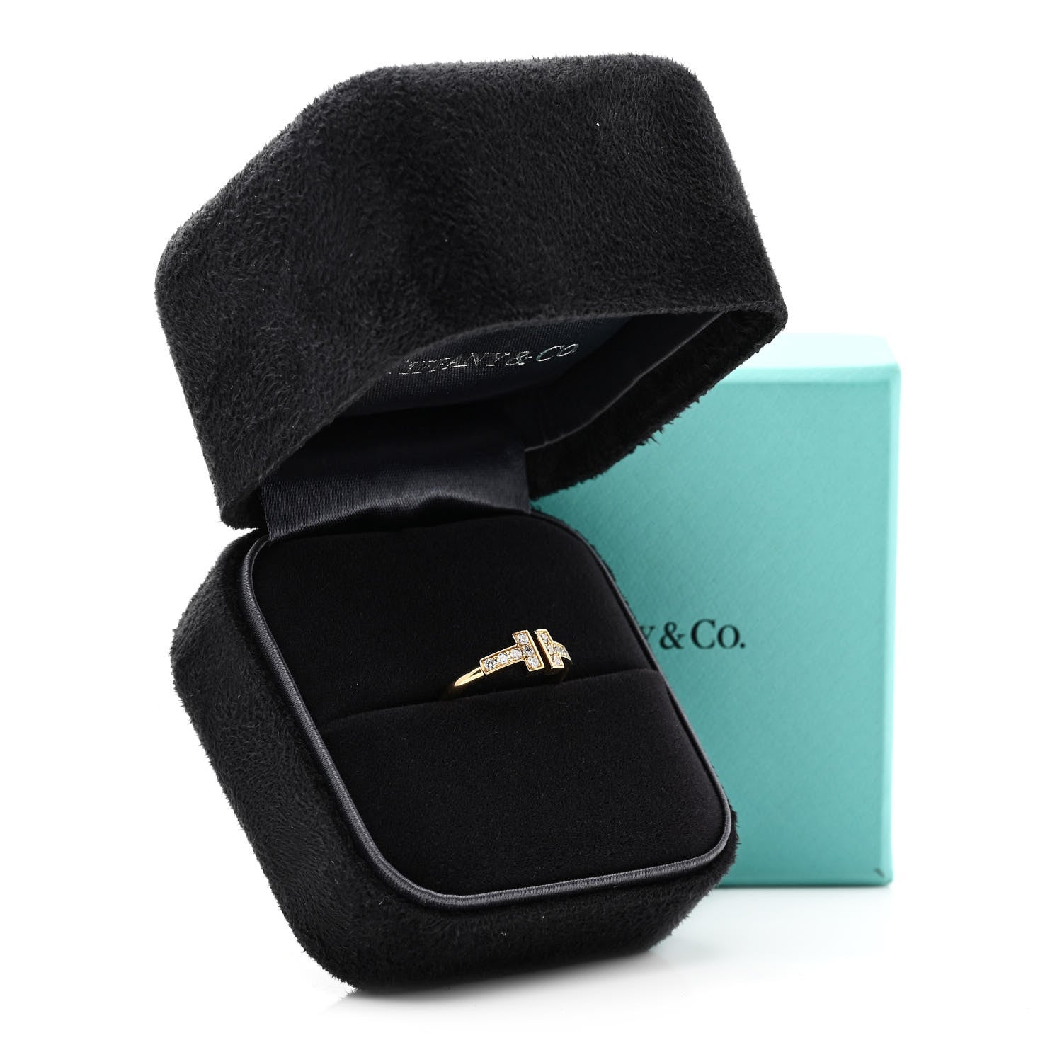 Tiffany 18K Yellow Gold Diamond T Wire Ring 48 4.5 5 of 5