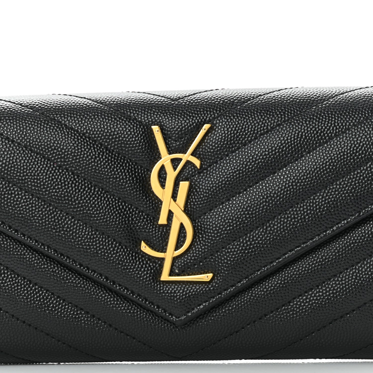 Saint Laurent Grain De Poudre Matelasse Chevron Monogram Flap Wallet Black 7 of 9