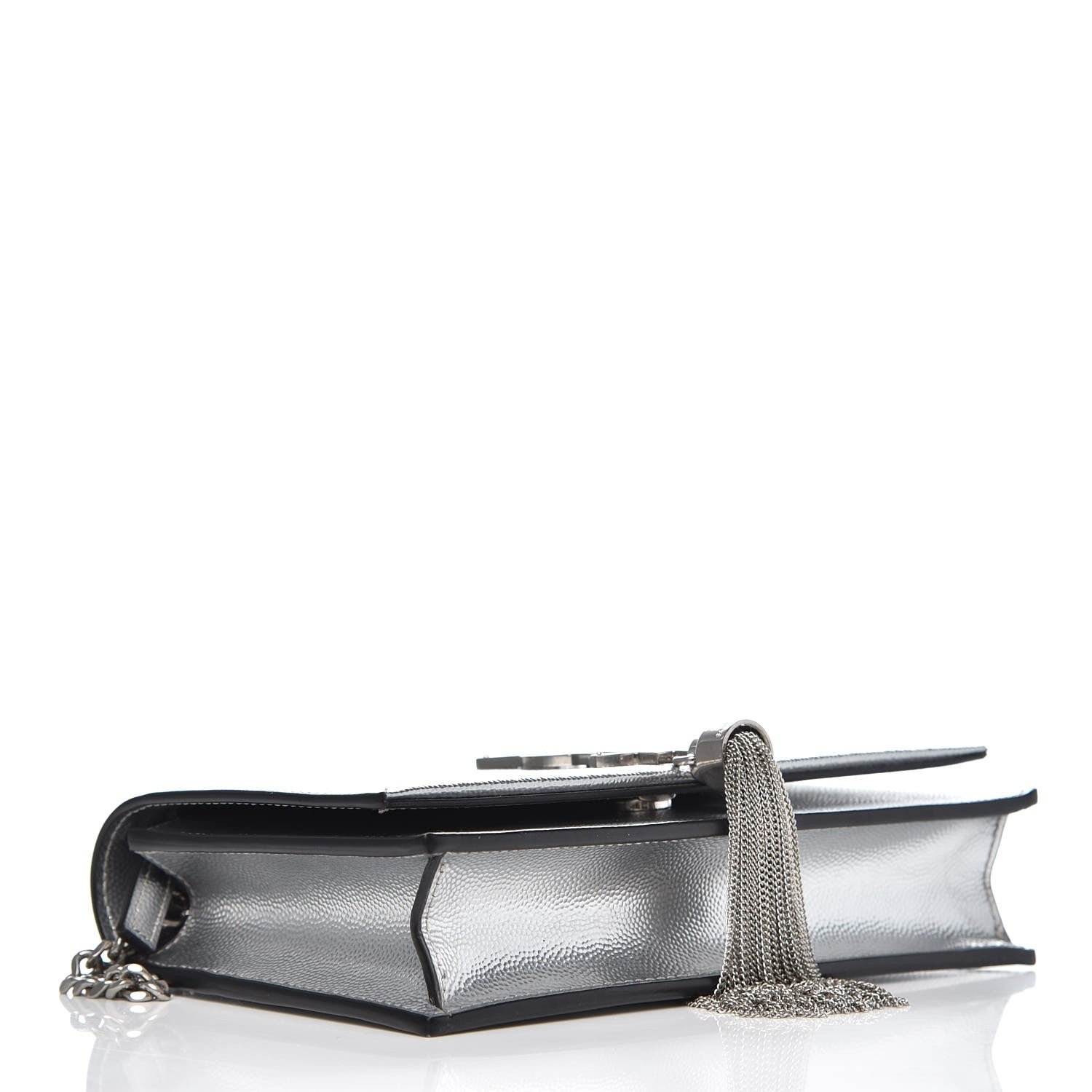 Saint Laurent Metallic Grain De Poudre Kate Monogram Tassel Chain Wallet Silver 4 of 6