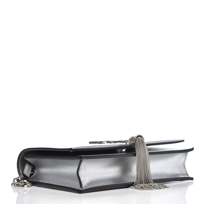 Saint Laurent Metallic Grain De Poudre Kate Monogram Tassel Chain Wallet Silver 4 of 6
