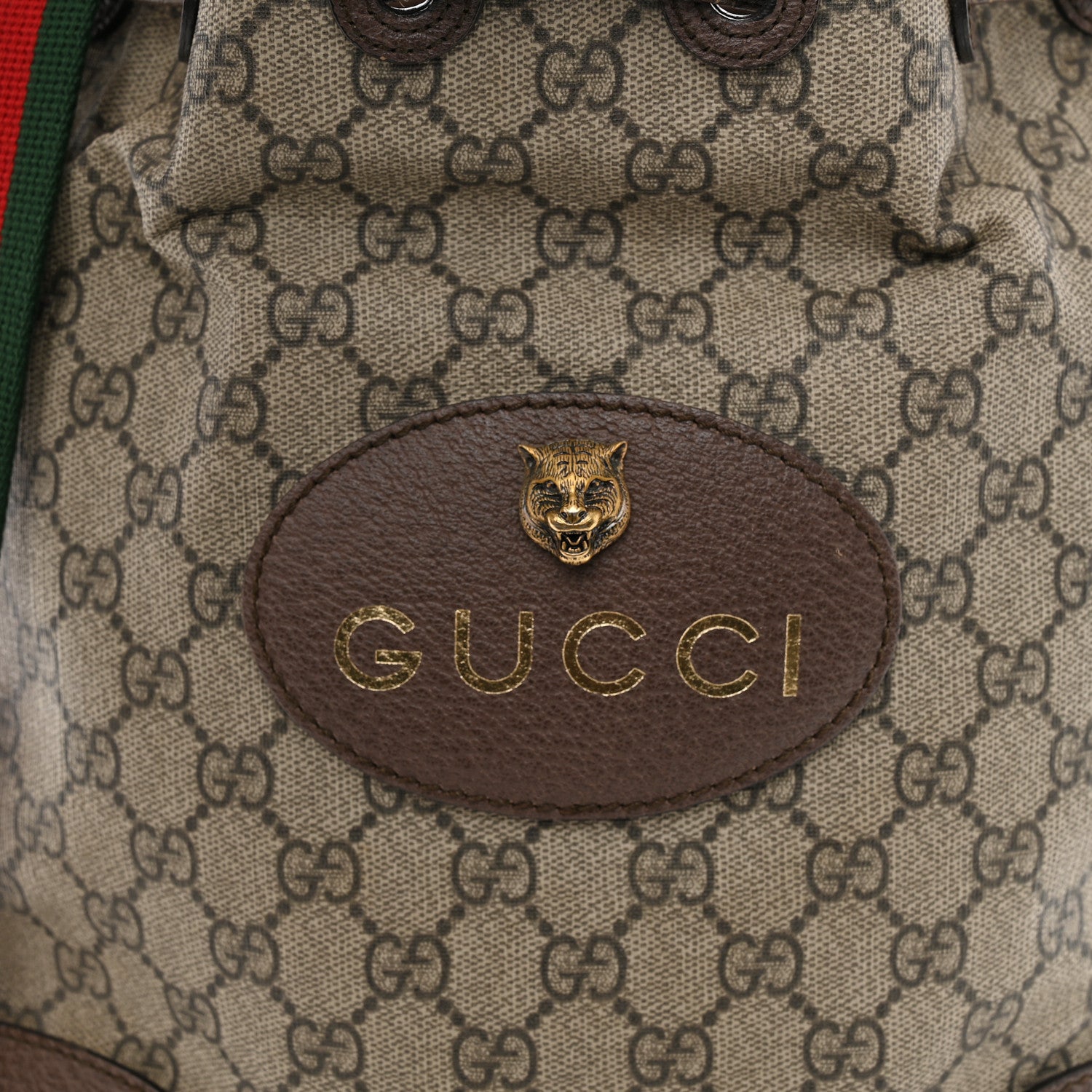 Gucci GG Supreme Monogram Neo Vintage Drawstring Bucket Backpack Beige New Acero Crop 8 of 11