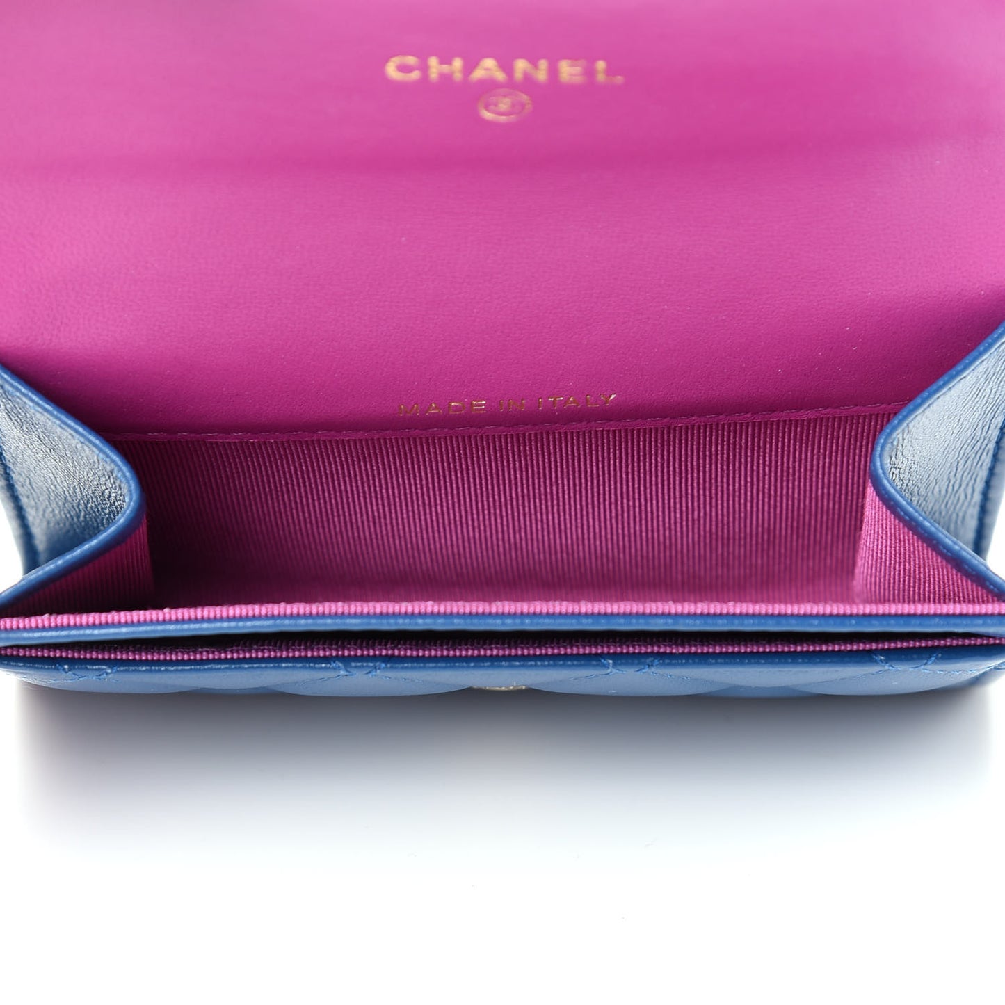 Lambskin Quilted Flap Card Holder Wallet Blue Pink