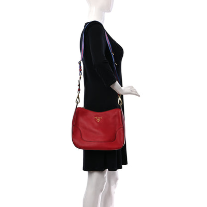 Prada Vitello Phenix Zippered Messenger Hobo Rosso 2 of 9