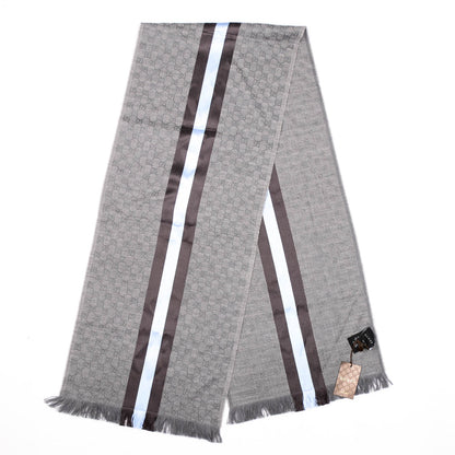 Gucci Wool Silk GG Monogram Web Verbier Fringe Scarf Grey 3 of 4
