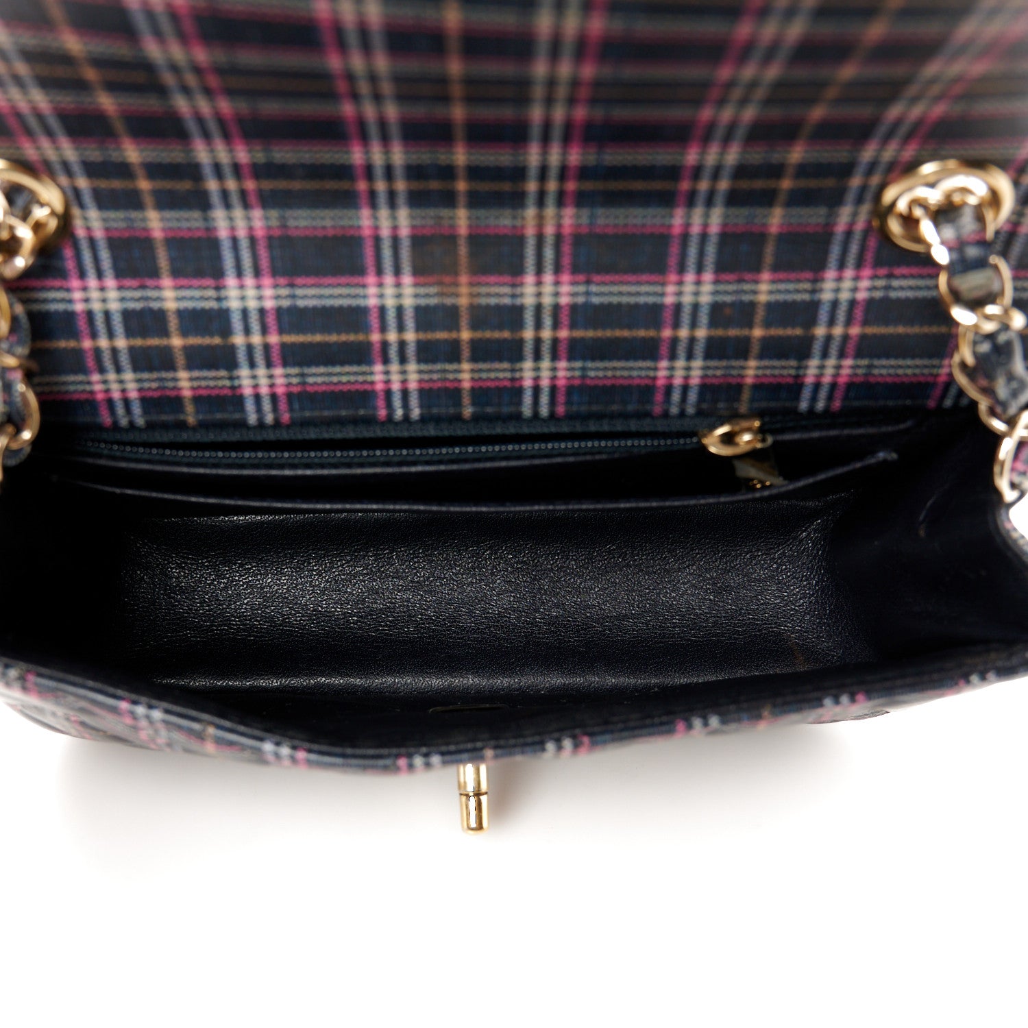 Chanel Calfskin Quilted Plaid Printed Small Single Flap Navy Multicolor 5 of 12