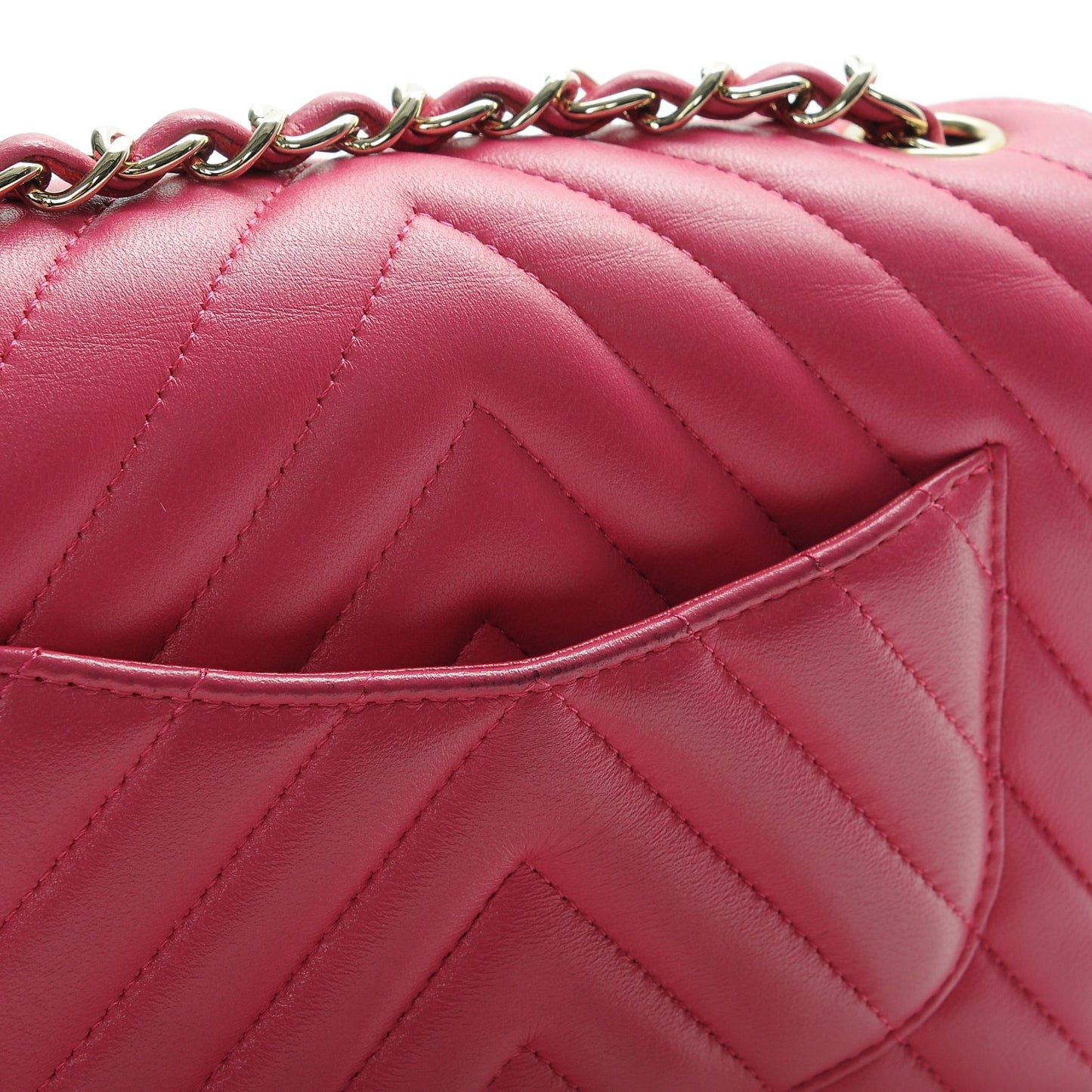 Lambskin Chevron Quilted Mini Rectangular Flap Fuchsia