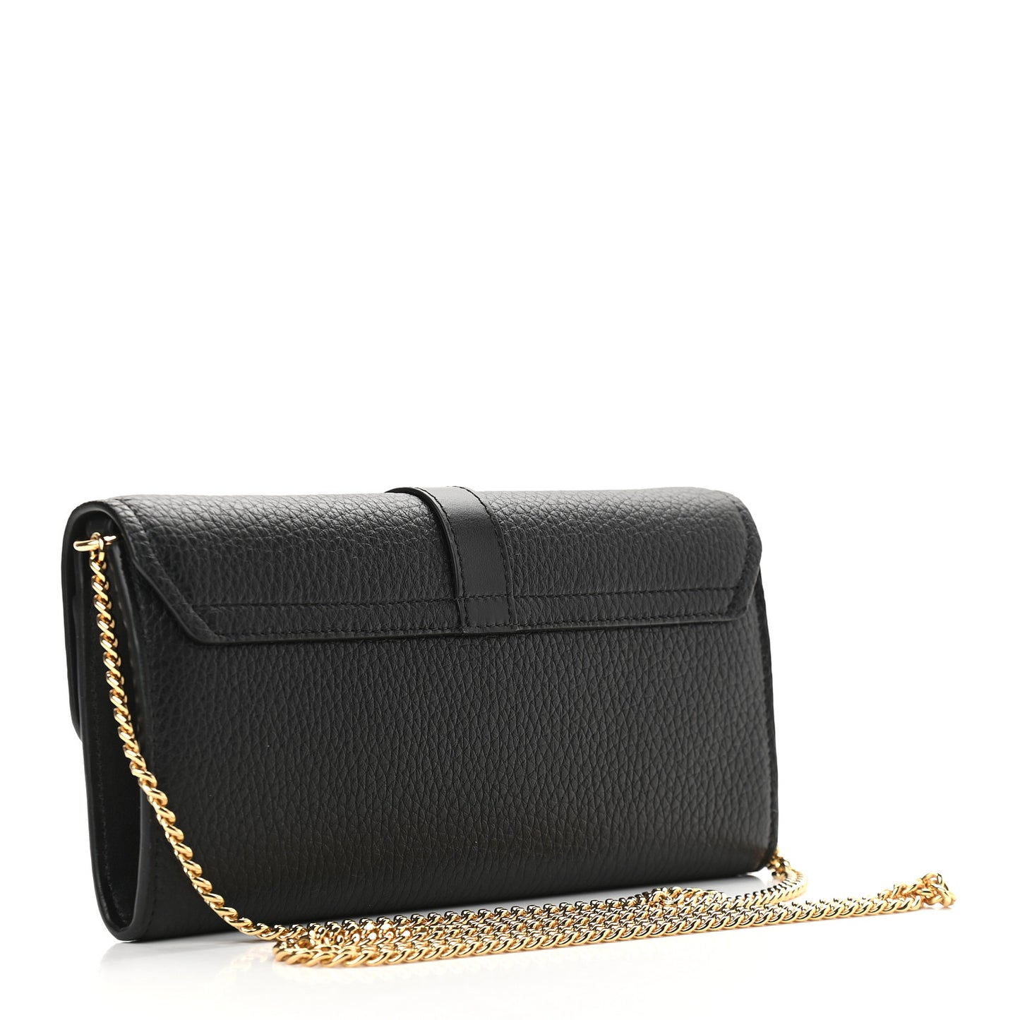 Shiny Grained Calfskin Aby Wallet on Chain Black