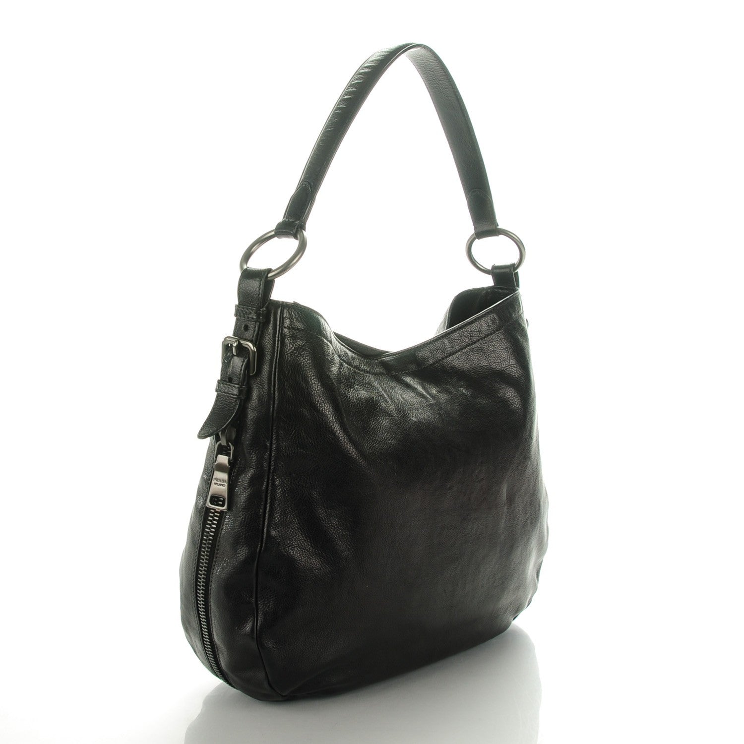 Prada Glace Calf Zip Around Hobo Nero Black 3 of 8